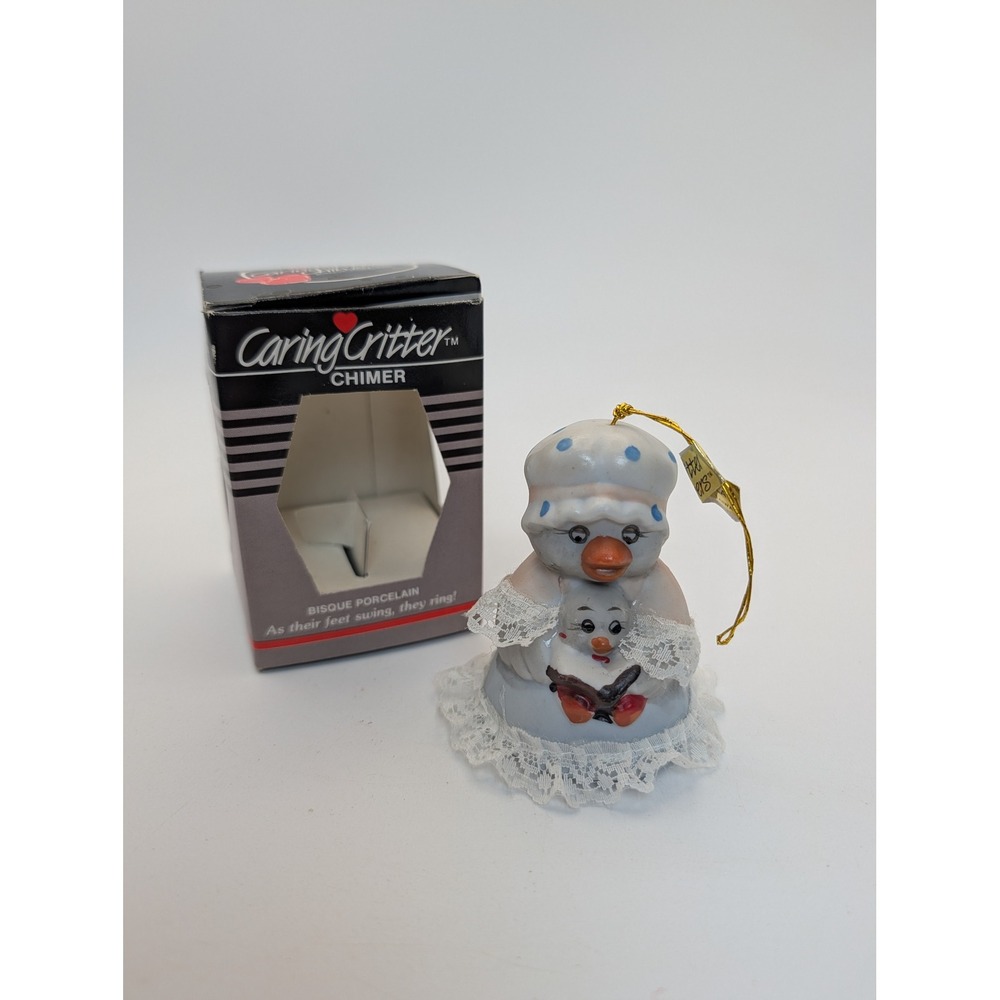 Jasco Caring Critter Chimer Bisque Porcelain Bird Duck Lace Ornament Vintage Box